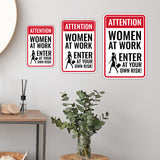 Portrait Round Plus Attention Women At Work Enter At Your Own Risk! Wall or Door Sign | Easy Installation | Funny Novelty Imitation Warning Signs