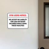 Classic Framed Plus Gym Users Notice: We Accept No Liability For Loss or Injury Incurred While Using These Facilities Wall or Door Sign| Easy Installation | Disclaimer Waiver Notice