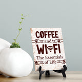 Coffee and Wi-Fi: The Essentials of Life Table Sign with Acrylic Stand (6x8“) | Coffee Lovers | Office & Home Table Signs