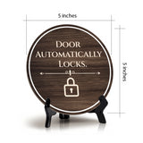Door Automatically Locks Circle Table Sign with Acrylic Stand (5x5") | Patron Guest Comfort and Safety Sign