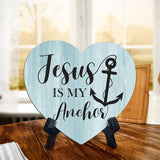 Signs ByLITA Heart Jesus is My Anchor Wood Color, Table Sign [6 x 5"]