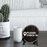 Please Check In Circle Table Sign with Acrylic Stand (5x5") | Business Reception Desk Kiosk Sign