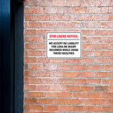 Classic Framed Plus Gym Users Notice: We Accept No Liability For Loss or Injury Incurred While Using These Facilities Wall or Door Sign| Easy Installation | Disclaimer Waiver Notice