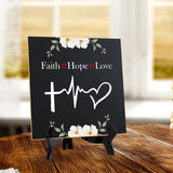 Faith Hope Love 5"x 5" Square Table Sign With Acrylic Easel | Religious Home Decor