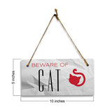 Beware of Cat 5" x 10" Hanging Wall or Door Sign | Rustic Twine | Signs for Home and Business