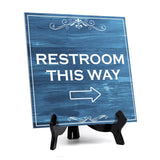 Signs ByLITA Restroom This Way, Wood Color, Square Table Sign (5
