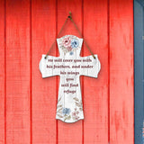 He will cover you with his feathers, and under his wings you will find refuge Cross Hanging Sign | Rustic Twine | Inspiring Religious Bible Decor