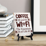 Coffee and Wi-Fi: The Essentials of Life Table Sign with Acrylic Stand (6x8“) | Coffee Lovers | Office & Home Table Signs