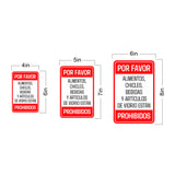 Portrait Round Plus Por favor, alimentos, chicles, bebidas y artículos de vidrio están prohibidos Wall or Door Sign | Spanish Dressing Room Retailer Signage