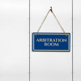 Arbitration Room 5" x 10" Hanging Wall or Door Sign | Legal and Court House Rustic Twine Signage