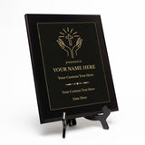 Church and Religion Theme, Black Wood Frame Customizable Leatherette Award Plaque | Easel Mount Option | Recognition of Achievement and Service Personalizable Plaques