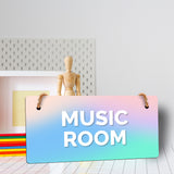 Music Room 5x10 Hanging Plus Wall or Door Sign | Rustic Twine | Range of Vibrant Decor Styles | Room Signs For Home and Business