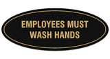 Signs ByLITA Oval Employees Must Wash Hands Sign - Laser-Engraved Lettering | Durable ABS Plastic | Vibrant Colors | Powerful Foam Tape