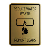 Signs ByLITA Portrait Round Reduce Water Waste: Report Leaks Door or Wall Sign Durable ABS Plastic | Laser Engraved | Easy Installation | Kitchen | Hygiene