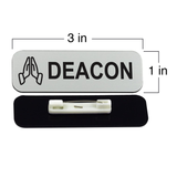 Deacon, 1 x 3" Name Tag/Badge, Praying Hands Design (3 Pack)