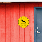 Circle Plus Slippery Floors Wall or Door Sign | Easy Installation | Office & Building Warning Signage