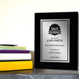 Sales Performance Customizable Black Frame Award Plaque | Easel Mount Option | Achievement and Recognition Personalizable Plaques