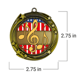 All Quality Music Swirling Stars Design Medal - 1st, 2nd, 3rd Place