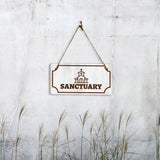 Sanctuary 5x10 Hanging Plus Wall or Door Sign | Religious Rustic Wood Sign