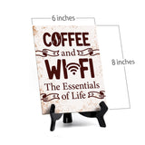 Coffee and Wi-Fi: The Essentials of Life Table Sign with Acrylic Stand (6x8“) | Coffee Lovers | Office & Home Table Signs