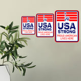 Portrait Round Plus USA Strong: Proud American Lives Here Door or Wall Sign | Easy Installation | Patriotic Stars and Stripes USA Pride Sign