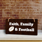Faith, Family & Football 5x10 Hanging Plus Wall or Door Sign | Funny Home Decor