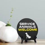 Service Animals Welcome Circle Table Sign with Acrylic Stand (5x5") | Public Spaces Signage