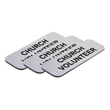 Church Volunteer 1 x 3" Name Tag/Badge, (3 Pack)