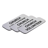 Church Volunteer 1 x 3" Name Tag/Badge, (3 Pack)