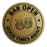 Signs ByLITA Circle Bar Open: Good Times Await ABS Plastic | Laser Engraved | Easy Installation | Elegant Design Wall or Door Sign