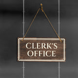 Clerk's Office 5" x 10" Hanging Wall or Door Sign | Legal and Court House Rustic Twine Signage
