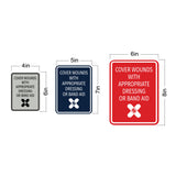 Signs ByLITA Portrait Round Cover Wounds With Appropriate Dressing or Band Aid Door or Wall Sign Durable ABS Plastic | Laser Engraved | Easy Installation | Kitchen | Hygiene