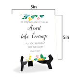 Be Strong, And Let Your Heart Take Courage, All You Who Wait For The Lord! Psalm 31:24 5"x 5" Square Table Sign With Acrylic Easel | Religious Bible Quotes Decor