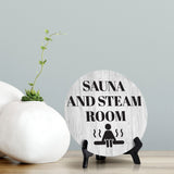 Sauna and Steam Room Circle Table Sign with Acrylic Stand (5x5") | Public Spaces Signage