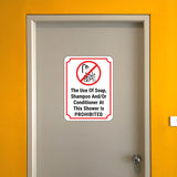 Portrait Round Plus The Use Of Soap, Shampoo And/Or Conditioner At This Shower Is Prohibited Wall or Door Sign | Indoor Gym Signage