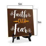Faith Over Fear 5"x 5" Square Table Sign With Acrylic Easel | Religious Home & Office Decor