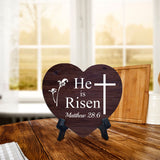 He Is Risen Matthew 28:6 Heart Table Sign with Acrylic Stand (6x5") | Religious Home Decor