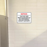 Classic Framed Plus Notice: Your visit here implies acceptance of sole responsibility for your personal property and safety Wall or Door Sign | Easy Installation | Disclaimer Waiver Notice