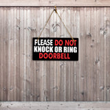 Please Do Not Knock Or Ring Doorbell 5x10 Hanging Plus Wall or Door Sign | Rustic Twine | Home and Business Signage