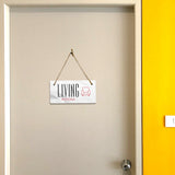 Living Room 5x10 Hanging Plus Wall or Door Sign | Rustic Twine | Range of Vibrant Decor Styles | Room Signs For Home and Business