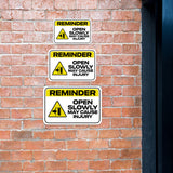 Classic Framed Plus Reminder Open Slowly May Cause Injury Door or Wall Sign | Office Housekeeping Signage