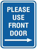Signs ByLITA Portrait Round Please Use Front Door Right Arrow Sign - Laser-Engraved Lettering | Durable ABS Plastic | Vibrant Colors | Powerful Foam Tape