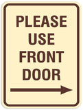 Signs ByLITA Portrait Round Please Use Front Door Right Arrow Sign - Laser-Engraved Lettering | Durable ABS Plastic | Vibrant Colors | Powerful Foam Tape