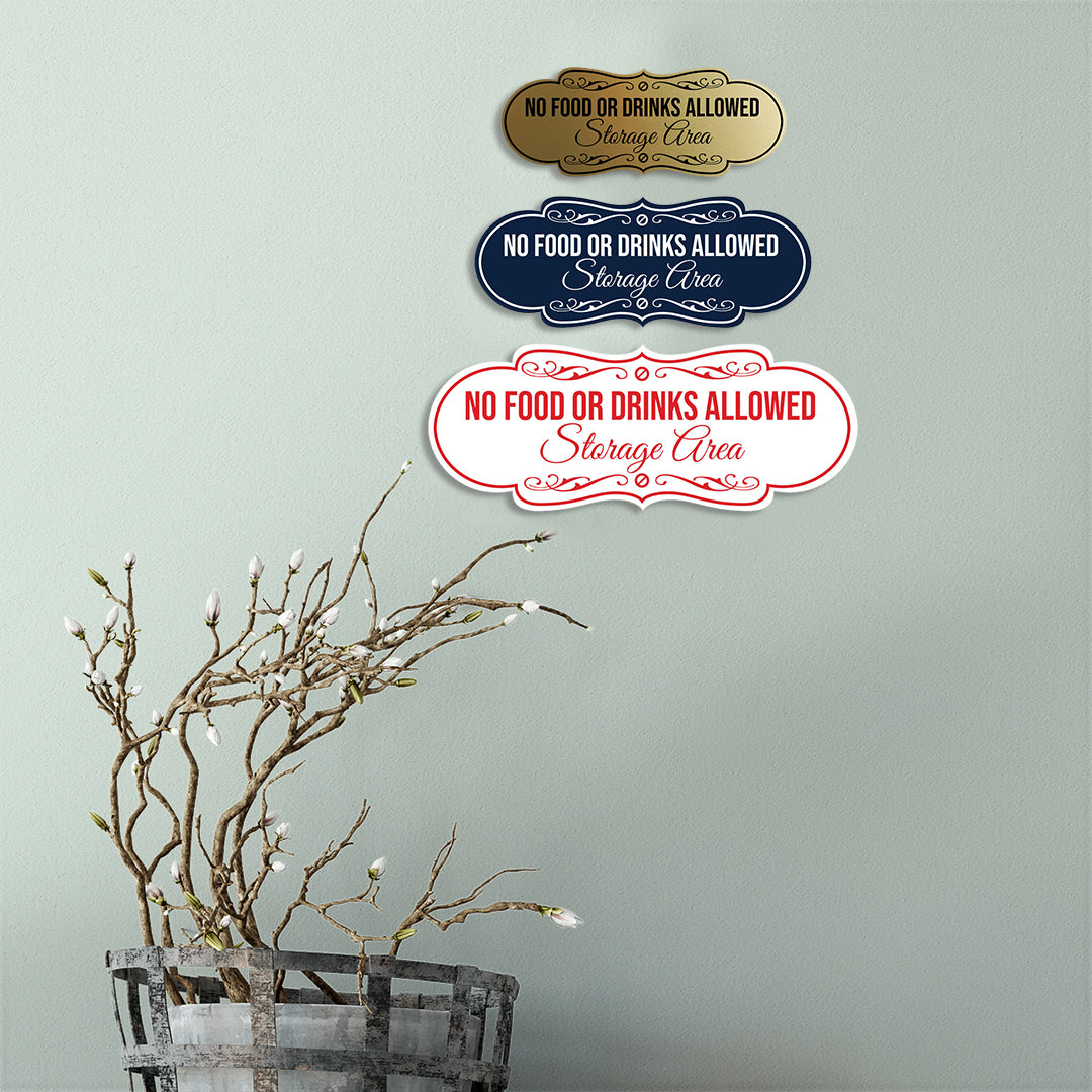 Signs ByLITA Designer No Food or Drinks Allowed in Storage Area Wall or Door Sign