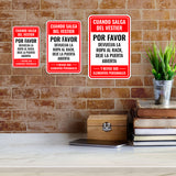 Portrait Round Plus Cuando Salga del Vestier Por Favor Devuelva La Ropa Al Rack, Deje La Puerta Abierta Y Revise Sus Elementos Personales Wall or Door Sign | Spanish Dressing Room Retailer Signage