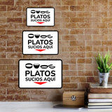 Classic Framed Plus Platos Sucios aquí Door or Wall Sign | Bilingual | Home Kitchen Sign