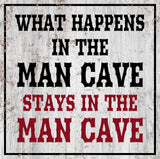 Square Plus What Happens In The Man Cave Stays In The Man Cave Wall or Door Sign | Easy Installation | Funny Home Decor for Garage Bar Workshops