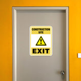 Portrait Round Plus Construction Site Exit Wall or Door Sign | Health And Safety Signage