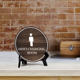 Men's Changing Room Circle Table Sign with Acrylic Stand (5x5") | Spa Gym Club Locker Room Sign