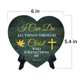 I Can Do All Things Through Christ Who Strengthens Me Phil 4:13 Heart Table Sign with Acrylic Stand (6x5") | Religious Home Decor